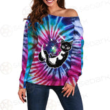 Gothic Cat Background Spill Color SED-0377 Off Shoulder Sweaters