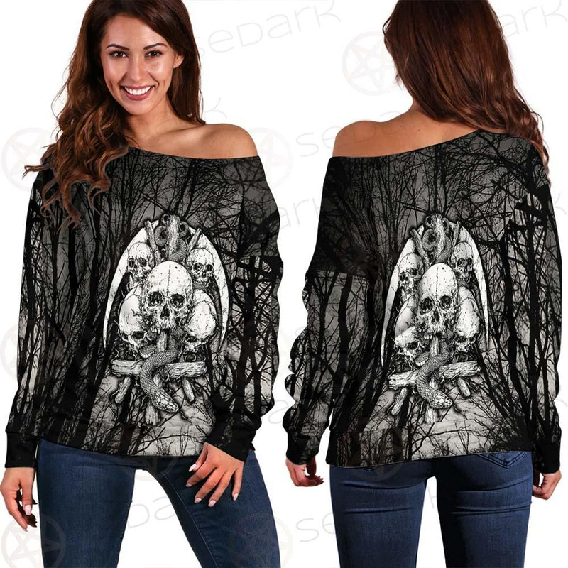 Satan Forest Black White SED-0398 Off Shoulder Sweaters