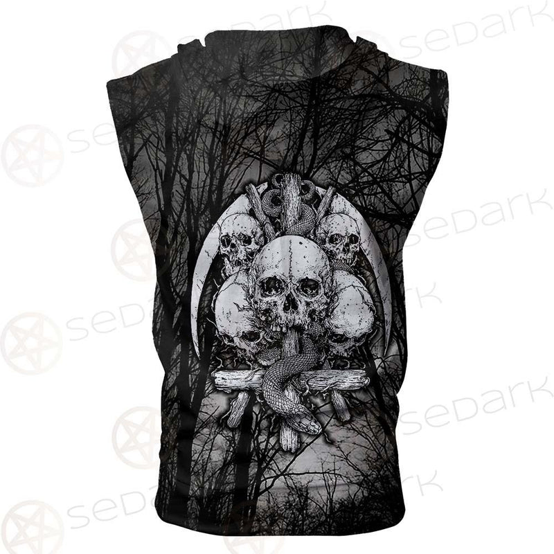 Satan Forest Black White SED-0398 Zip Sleeveless Hoodie