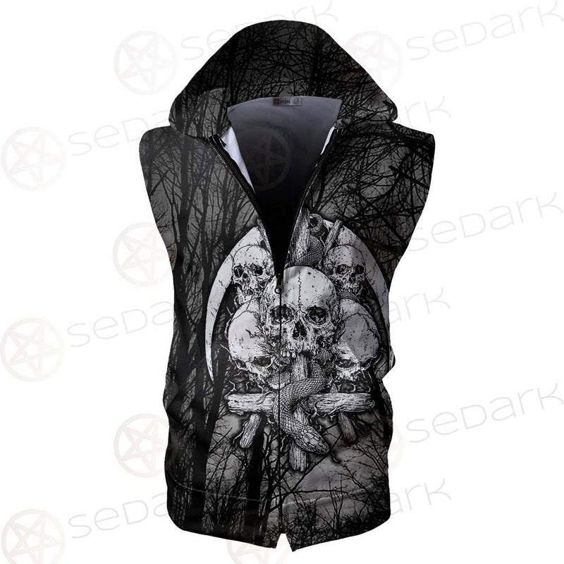 Satan Forest Black White SED-0398 Zip Sleeveless Hoodie