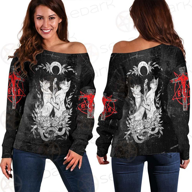 Satanic Inverted Cross 666 SED-0434 Off Shoulder Sweaters
