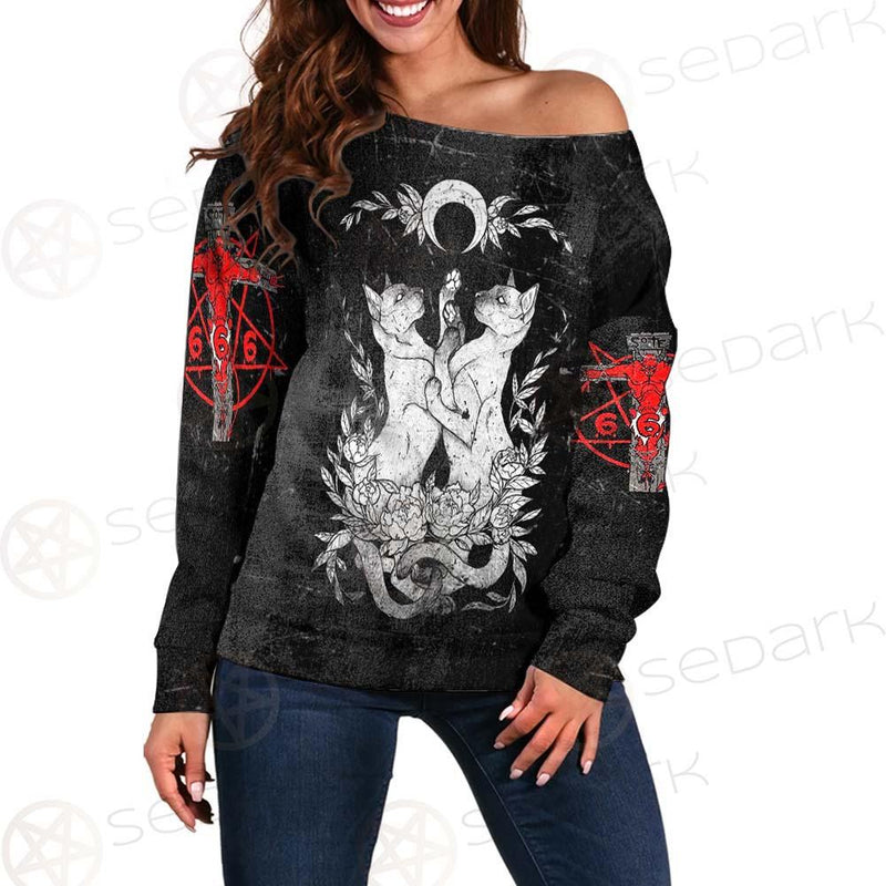 Satanic Inverted Cross 666 SED-0434 Off Shoulder Sweaters