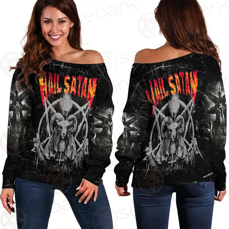 Hail Satan SED-0437 Off Shoulder Sweaters