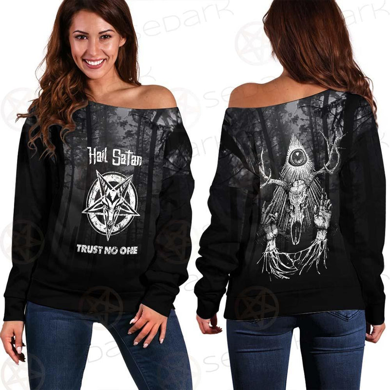 Hail Satan Trust No One SED-0457 Off Shoulder Sweaters