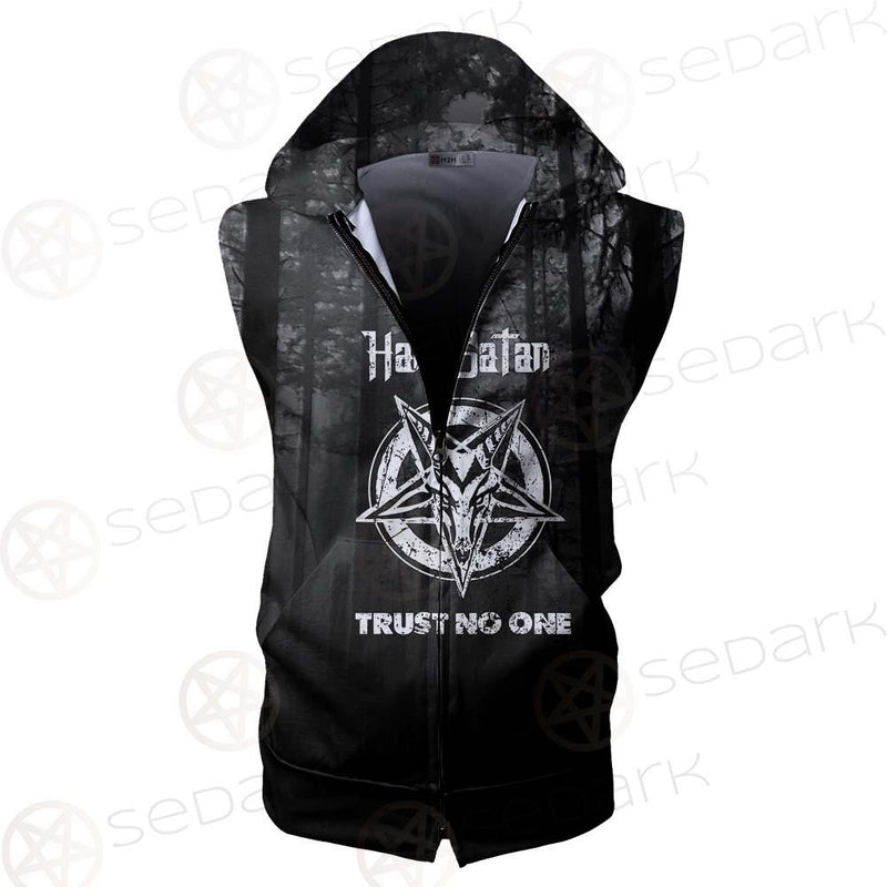 Hail Satan Trust No One SED-0457 Zip Sleeveless Hoodie