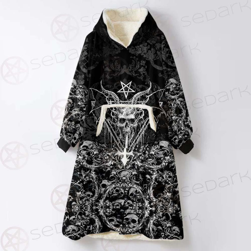Skull Sigil Of Baphomet SED-0480 Oversized Sherpa Blanket Hoodie