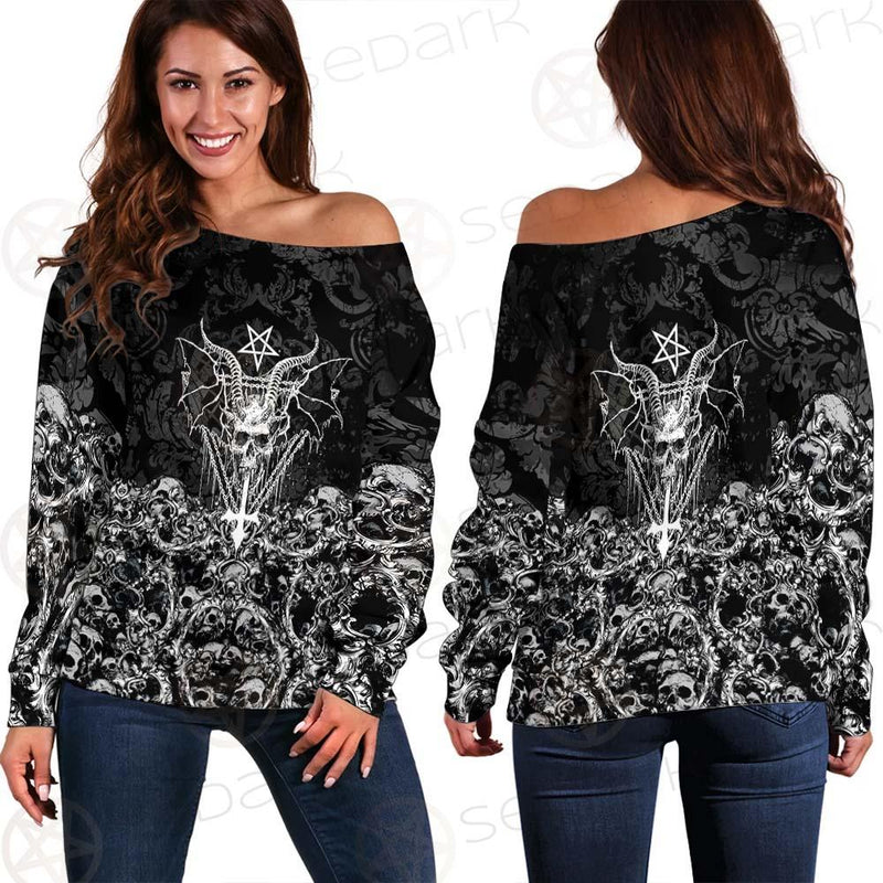 Skull Sigil Of Baphomet SED-0480 Off Shoulder Sweaters