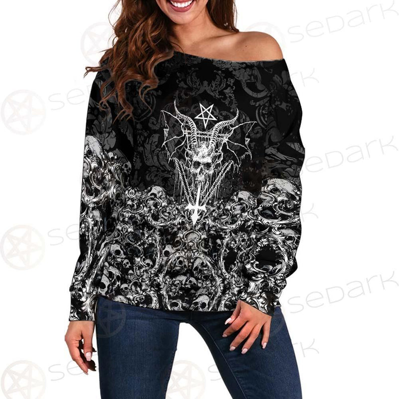 Skull Sigil Of Baphomet SED-0480 Off Shoulder Sweaters