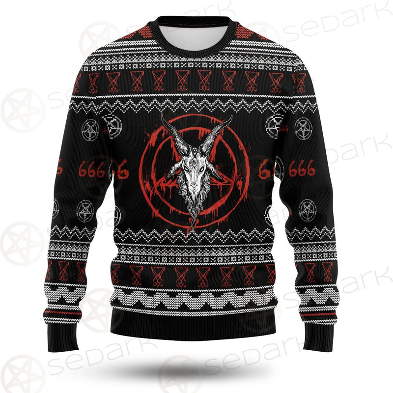 Red Baphomet Goat Head SED-0490 Woolen Sweater