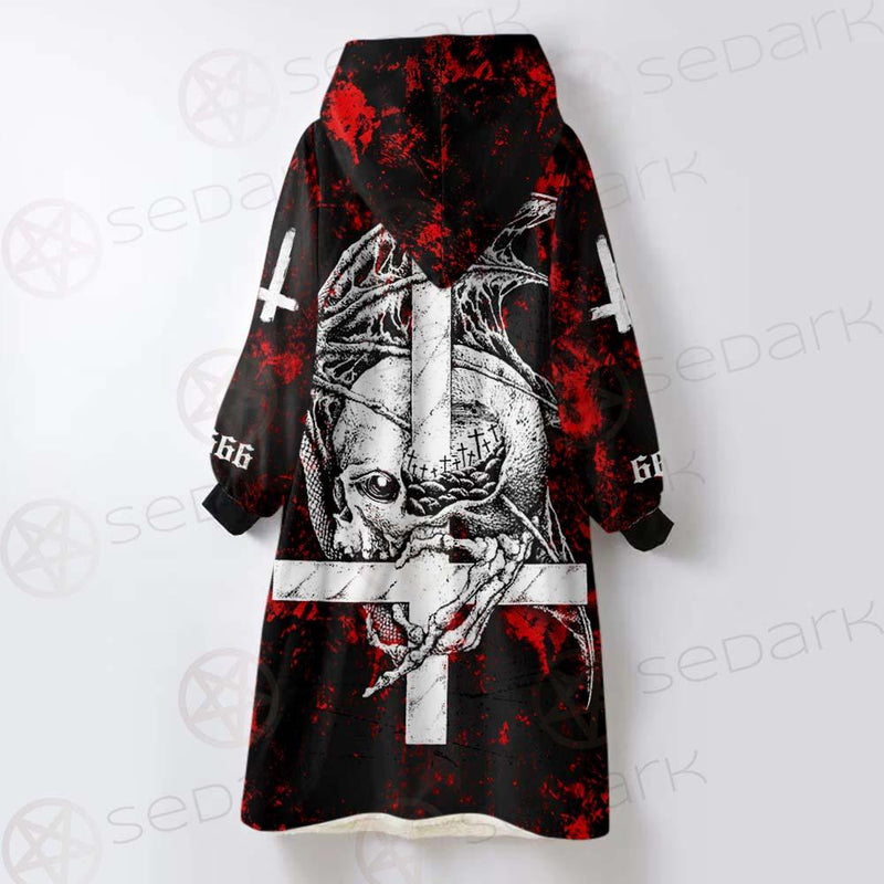 Satan Head Cross Inverted SED-0493 Oversized Sherpa Blanket Hoodie