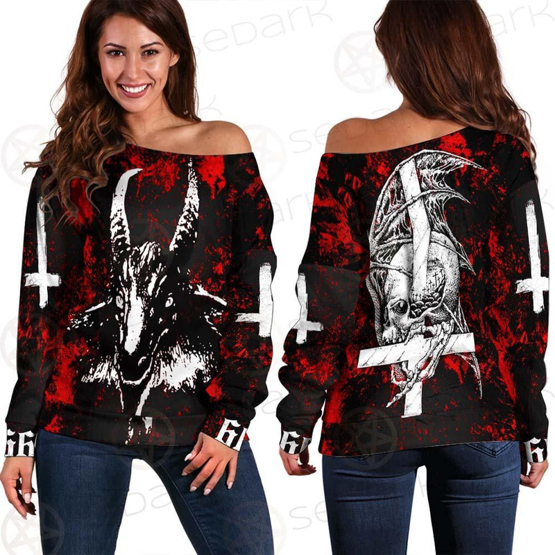 Satan Head Cross Inverted SED-0493 Off Shoulder Sweaters