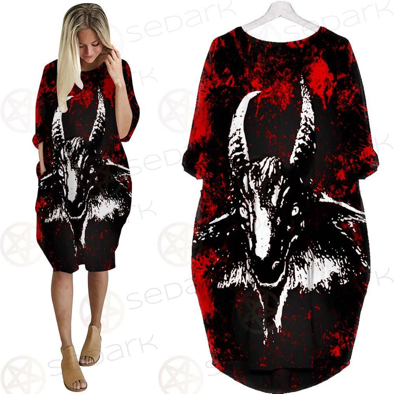 Satan Head Cross Inverted SED-0493 Batwing Pocket Dress