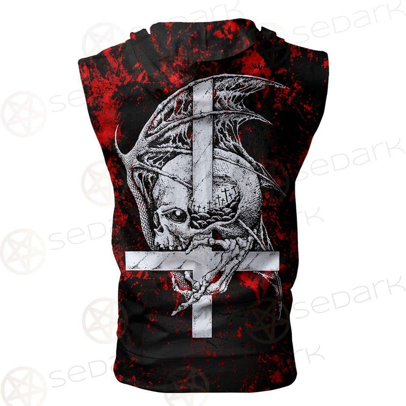 Satan Head Cross Inverted SED-0493 Zip Sleeveless Hoodie