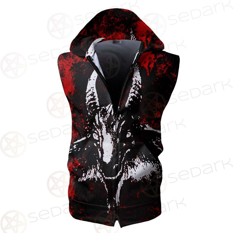 Satan Head Cross Inverted SED-0493 Zip Sleeveless Hoodie