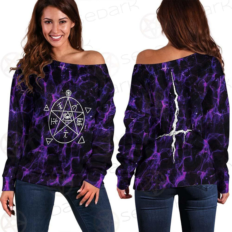 Satan Cross Inverted Purple SED-0499 Off Shoulder Sweaters