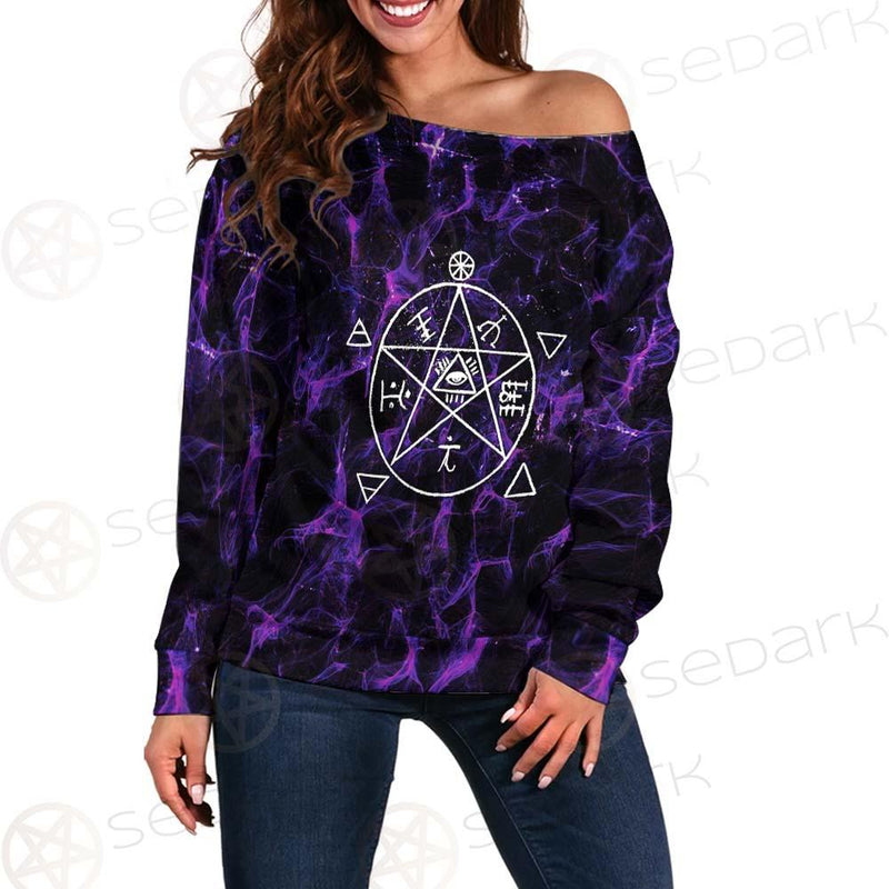 Satan Cross Inverted Purple SED-0499 Off Shoulder Sweaters