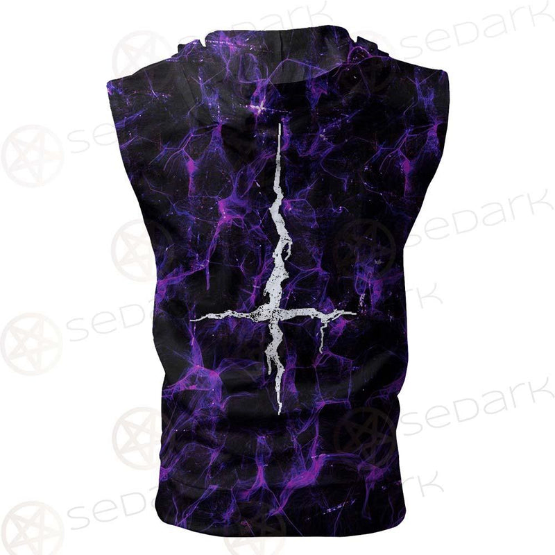 Satan Cross Inverted Purple SED-0499 Zip Sleeveless Hoodie