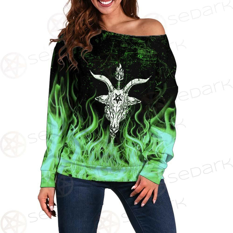 Satan Fire Green SED-0500 Off Shoulder Sweaters