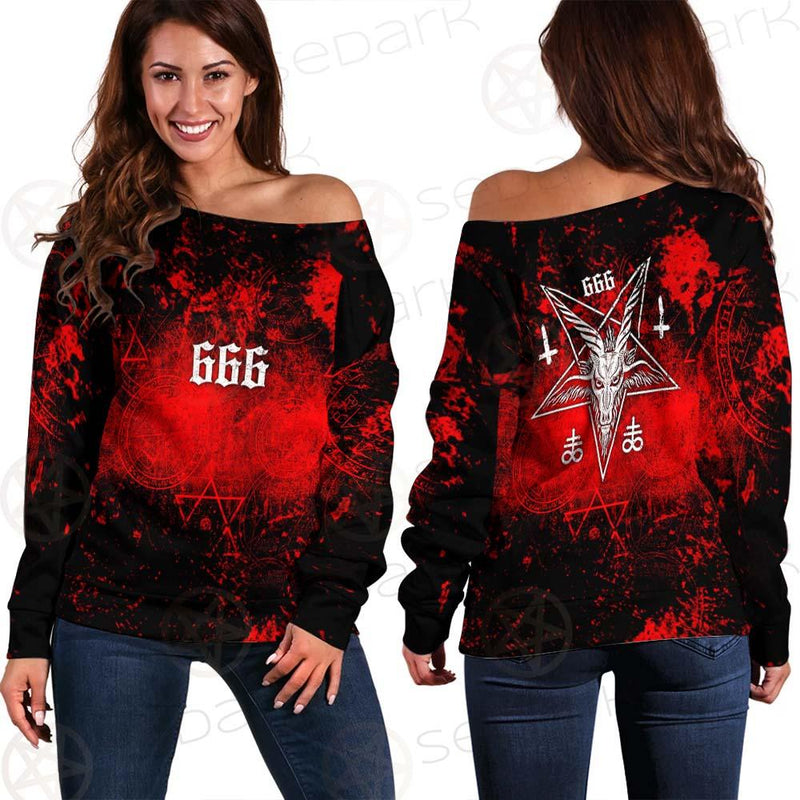 Red Baphomet 666 SED-0501 Off Shoulder Sweaters