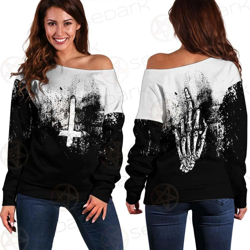 Satan Hand Cross Inverted SED-0502 Off Shoulder Sweaters