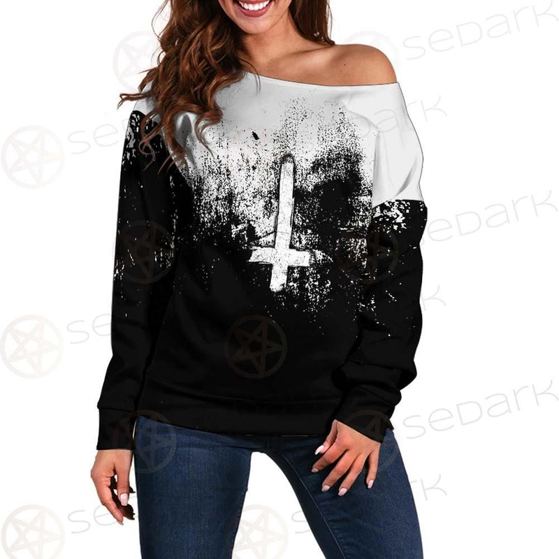 Satan Hand Cross Inverted SED-0502 Off Shoulder Sweaters
