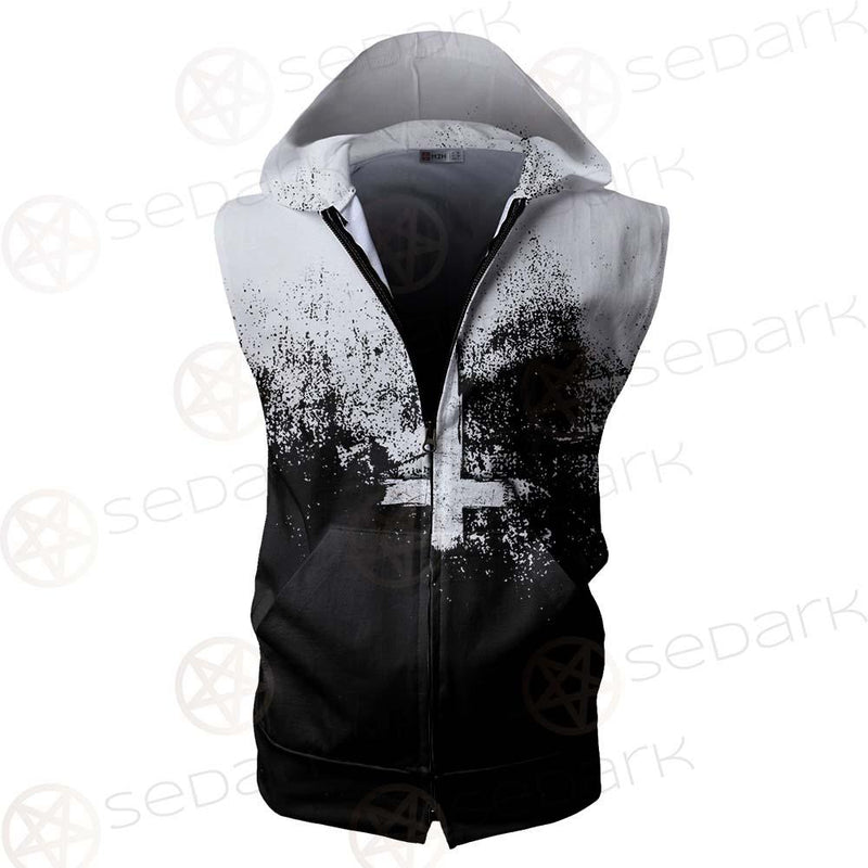 Satan Hand Cross Inverted SED-0502 Zip Sleeveless Hoodie