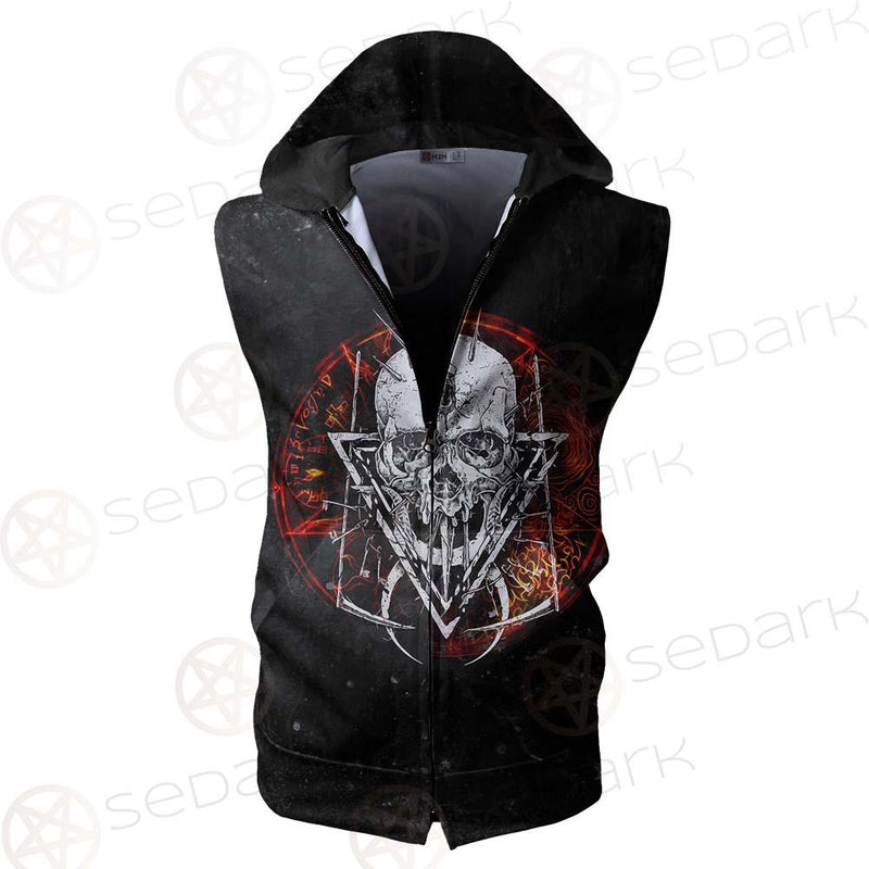 Satan Skull Symbols SED-0526 Zip Sleeveless Hoodie