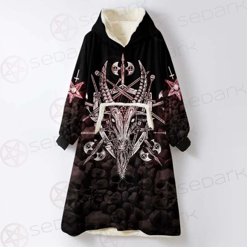 Satan Skull Cross Inverted SED-0528 Oversized Sherpa Blanket Hoodie
