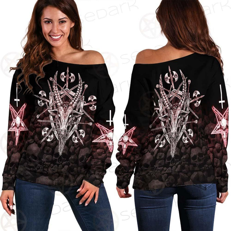 Satan Skull Cross Inverted SED-0528 Off Shoulder Sweaters