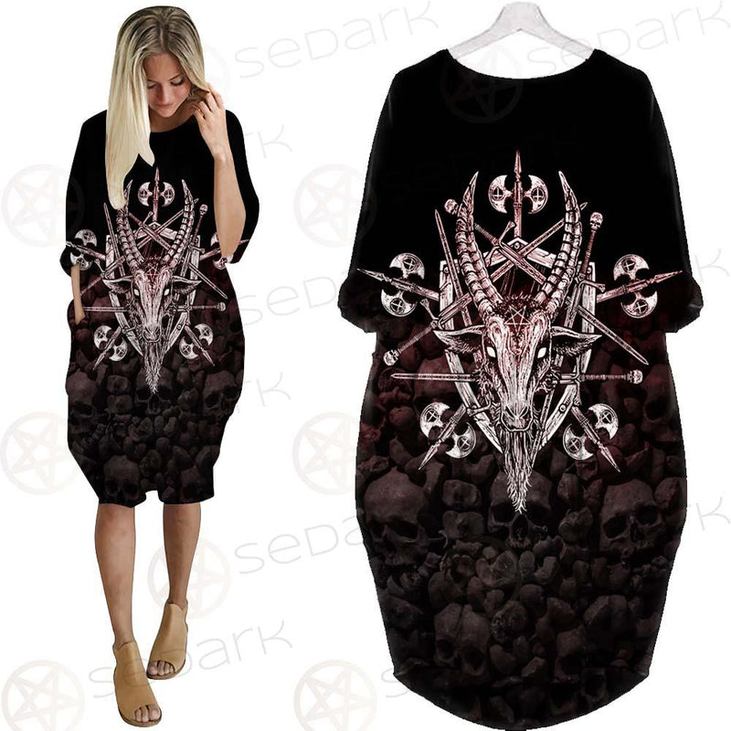Satan Skull Cross Inverted SED-0528 Batwing Pocket Dress