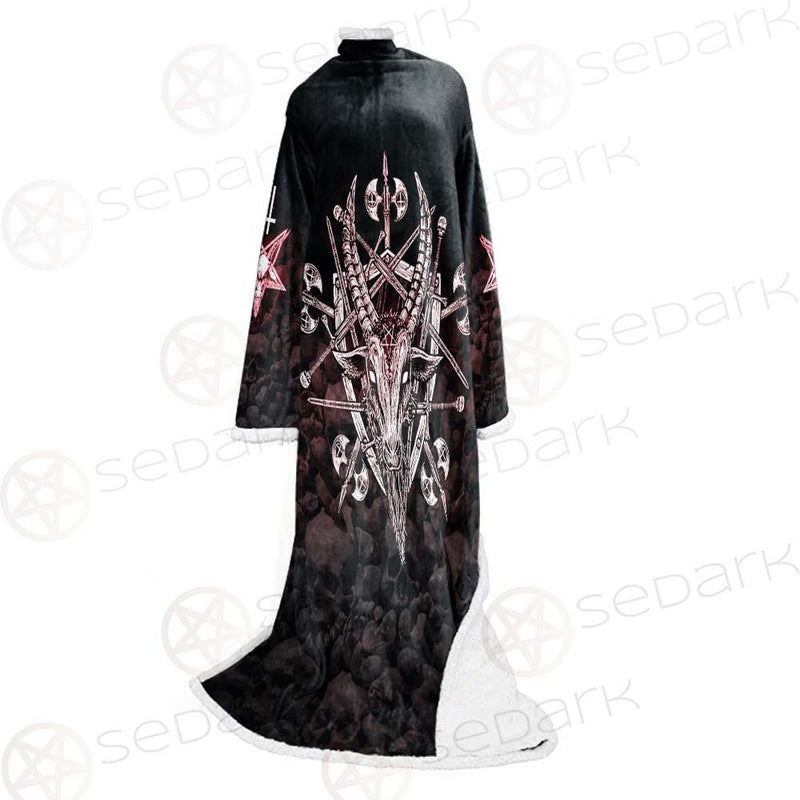 Satan Skull Cross Inverted SED-0528 Sleeved Blanket