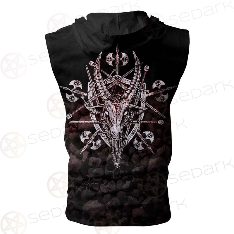 Satan Skull Cross Inverted SED-0528 Zip Sleeveless Hoodie