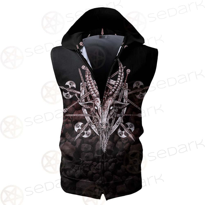 Satan Skull Cross Inverted SED-0528 Zip Sleeveless Hoodie