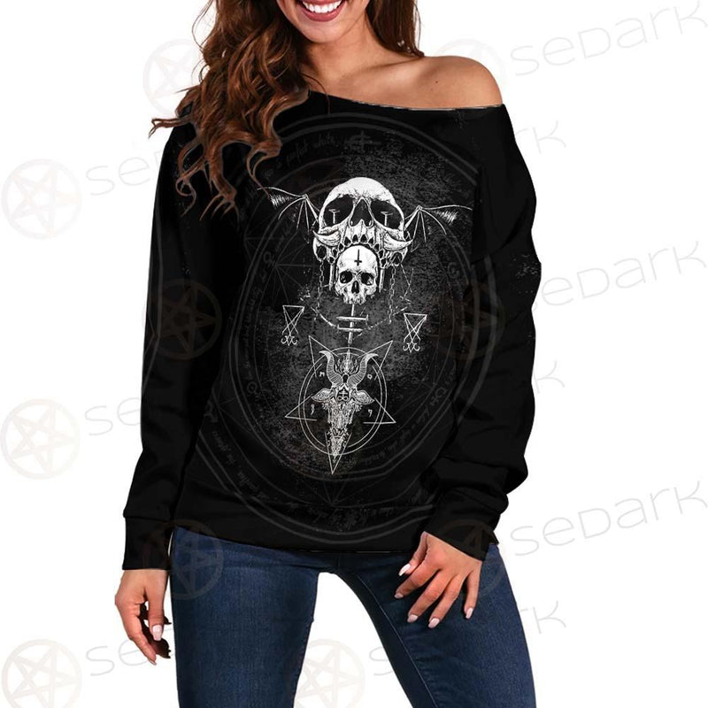 Skull Lucifer Symbol SED-0530 Off Shoulder Sweaters