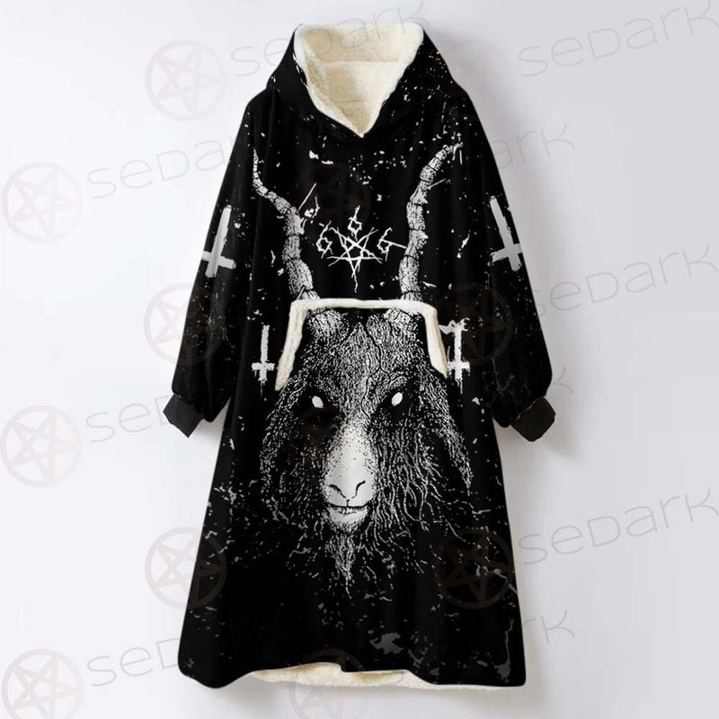 Satanic Cross Inverted 666 SED-0536 Oversized Sherpa Blanket Hoodie