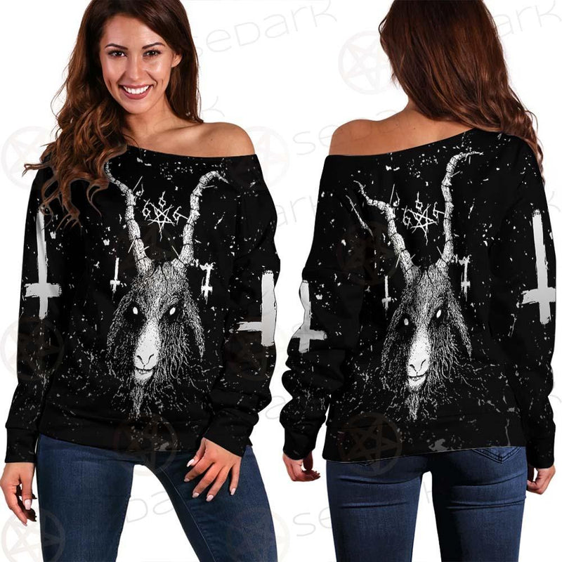 Satanic Cross Inverted 666 SED-0536 Off Shoulder Sweaters