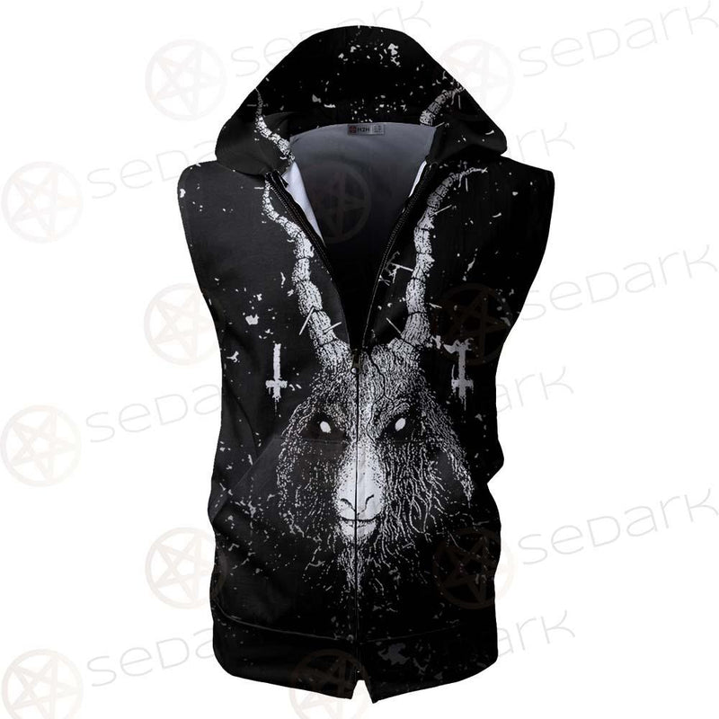 Satanic Cross Inverted 666 SED-0536 Zip Sleeveless Hoodie