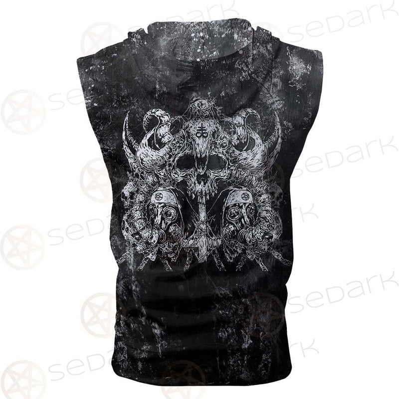 Satanic With Skulls SED-0582 Zip Sleeveless Hoodie