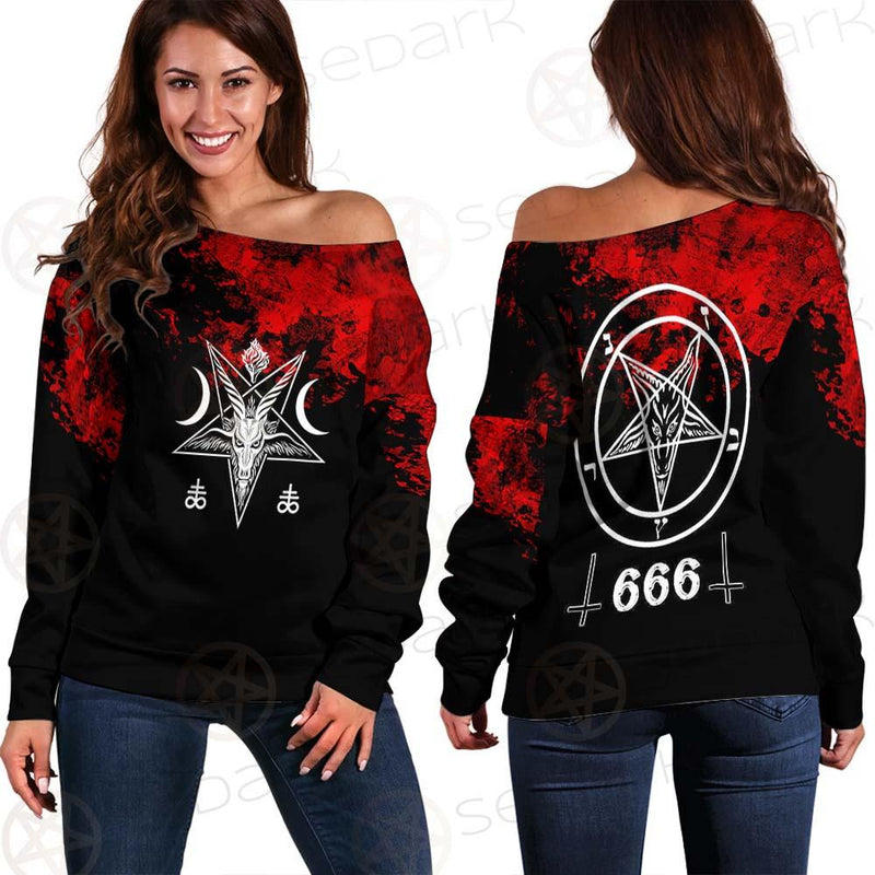 Satanic 666 Black And Red SED-0583 Off Shoulder Sweaters