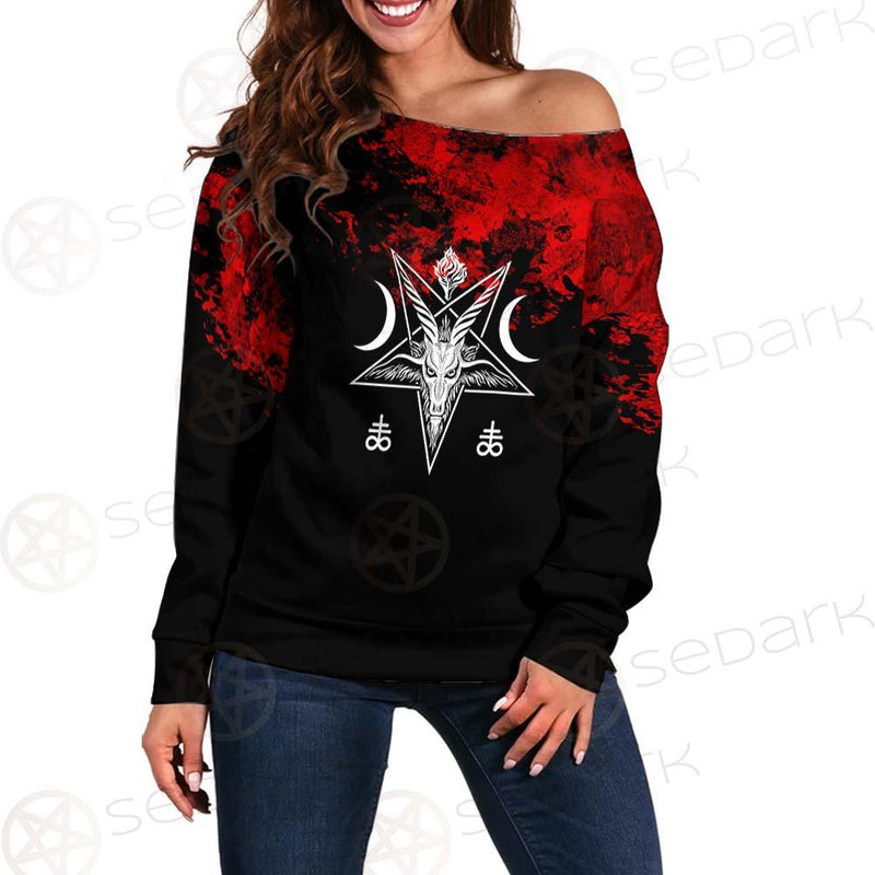 Satanic 666 Black And Red SED-0583 Off Shoulder Sweaters