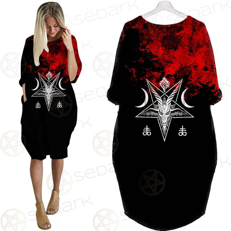 Satanic 666 Black And Red SED-0583 Batwing Pocket Dress
