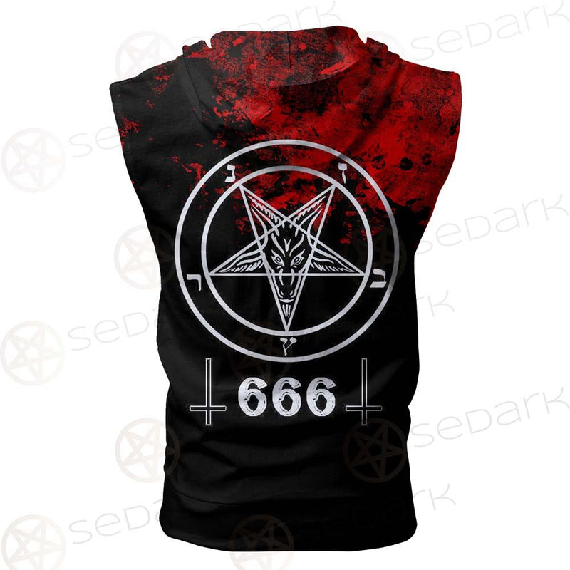 Satanic 666 Black And Red SED-0583 Zip Sleeveless Hoodie