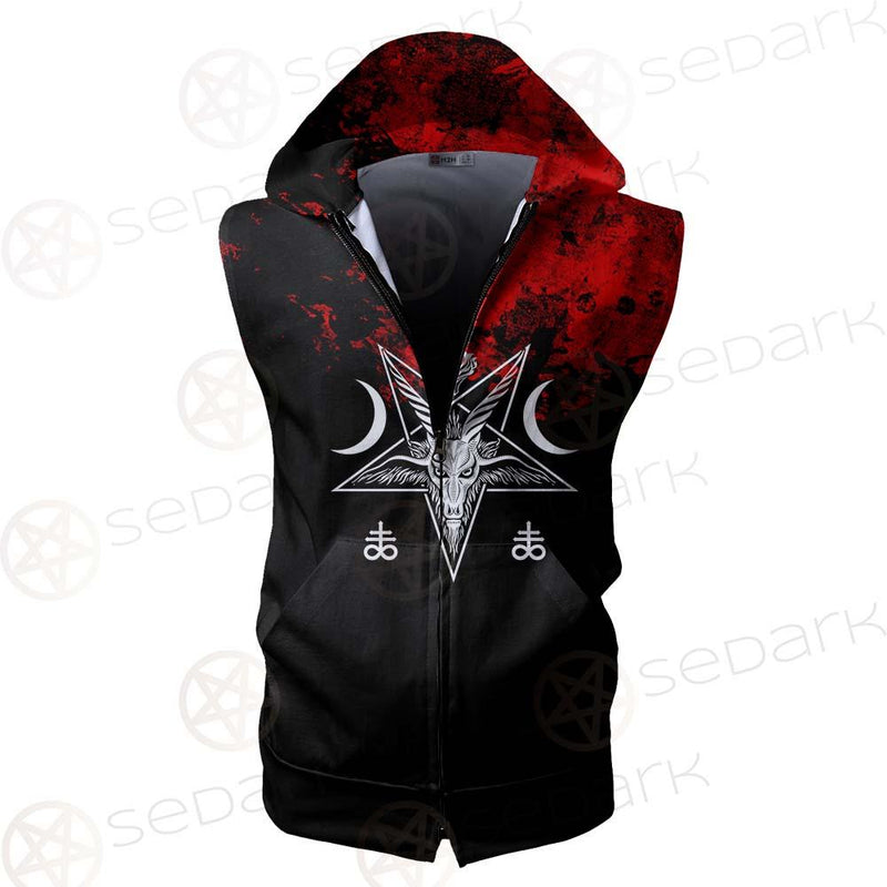 Satanic 666 Black And Red SED-0583 Zip Sleeveless Hoodie