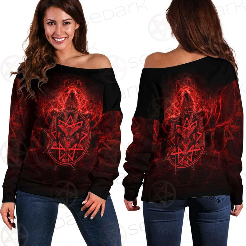 Satanic Burning Fire Flame SED-0585 Off Shoulder Sweaters