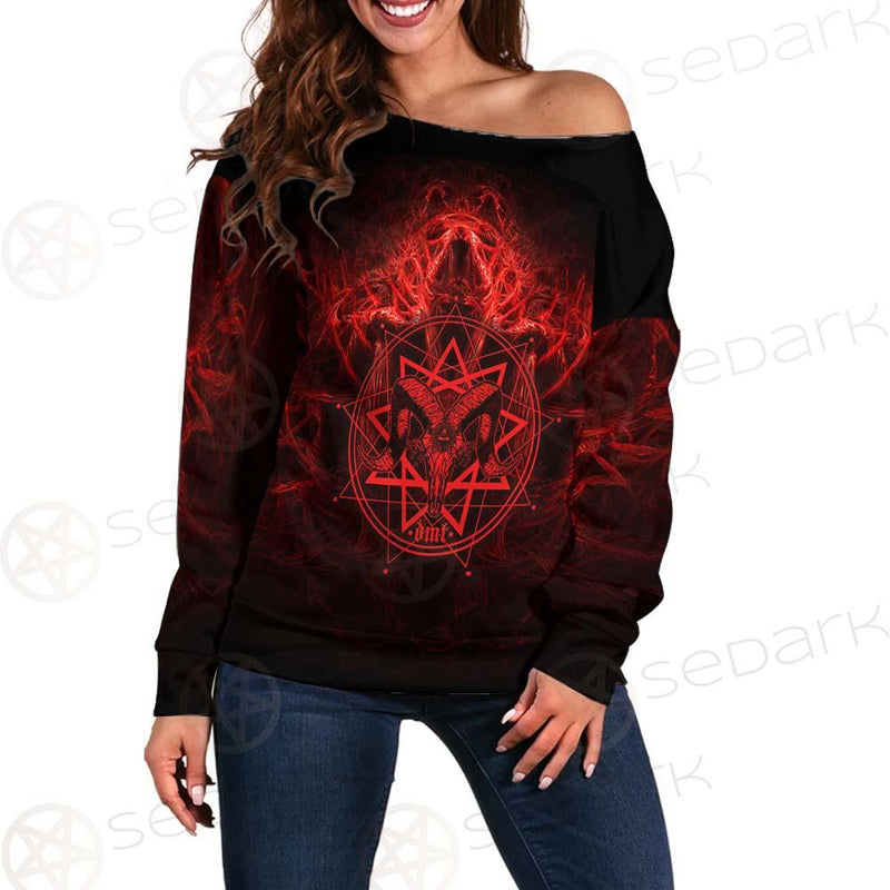 Satanic Burning Fire Flame SED-0585 Off Shoulder Sweaters