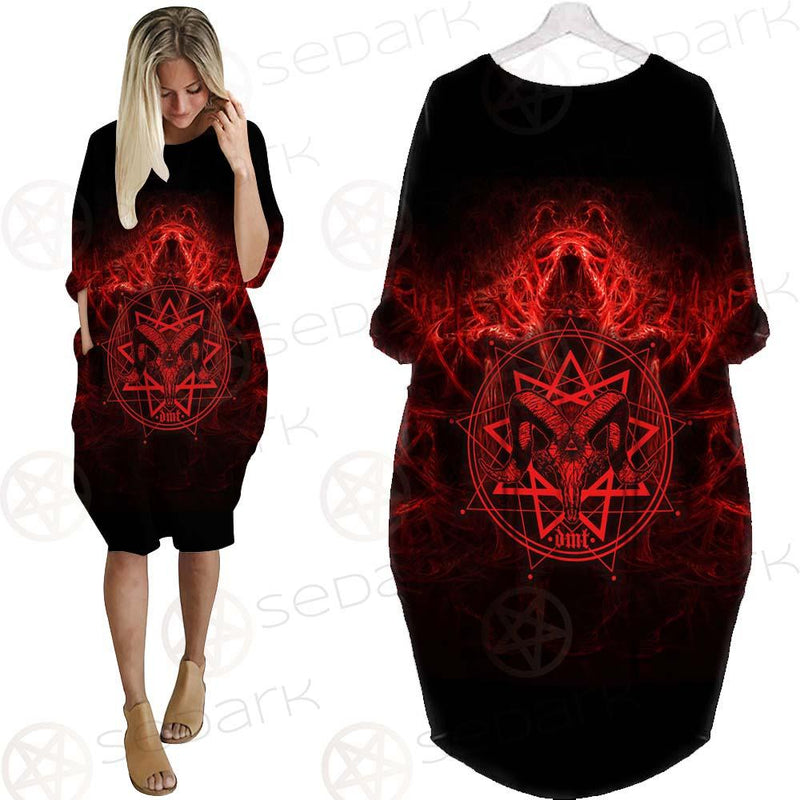 Satanic Burning Fire Flame SED-0585 Batwing Pocket Dress