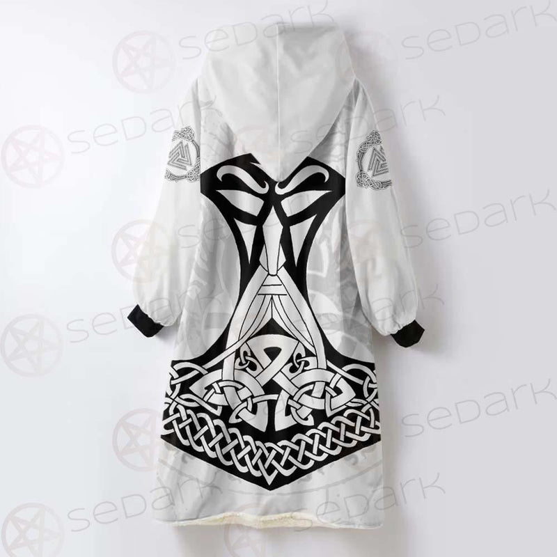 Viking Valknut With Runes SED-0588 Oversized Sherpa Blanket Hoodie