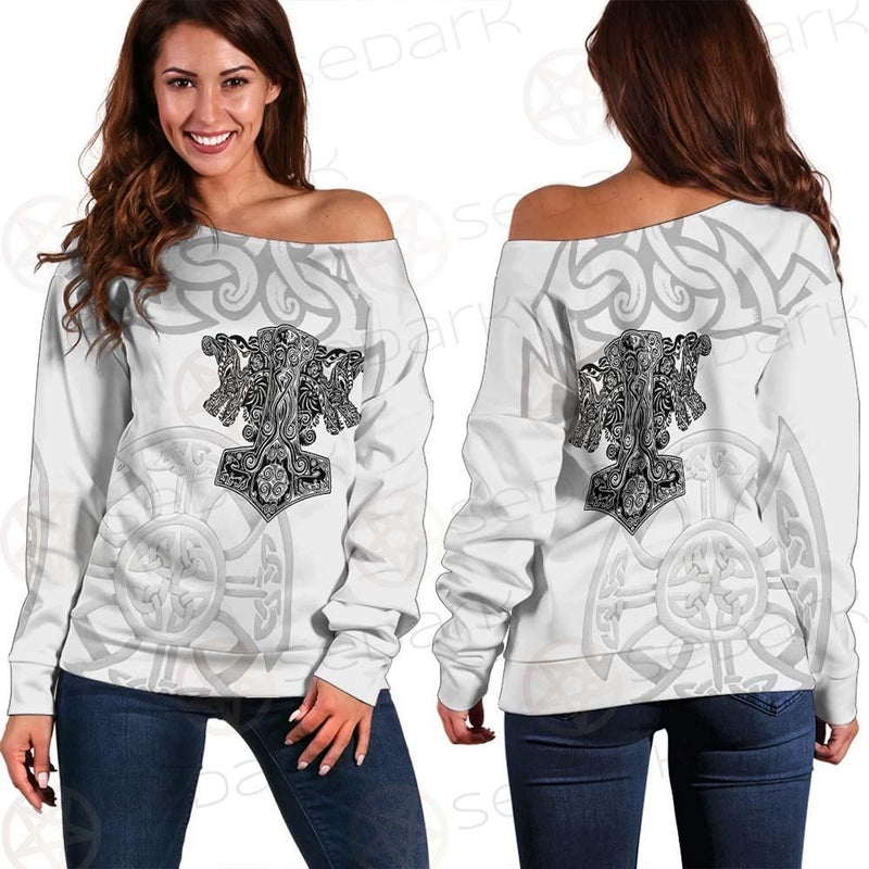 Mjolnir Pattern Viking SED-0592 Off Shoulder Sweaters