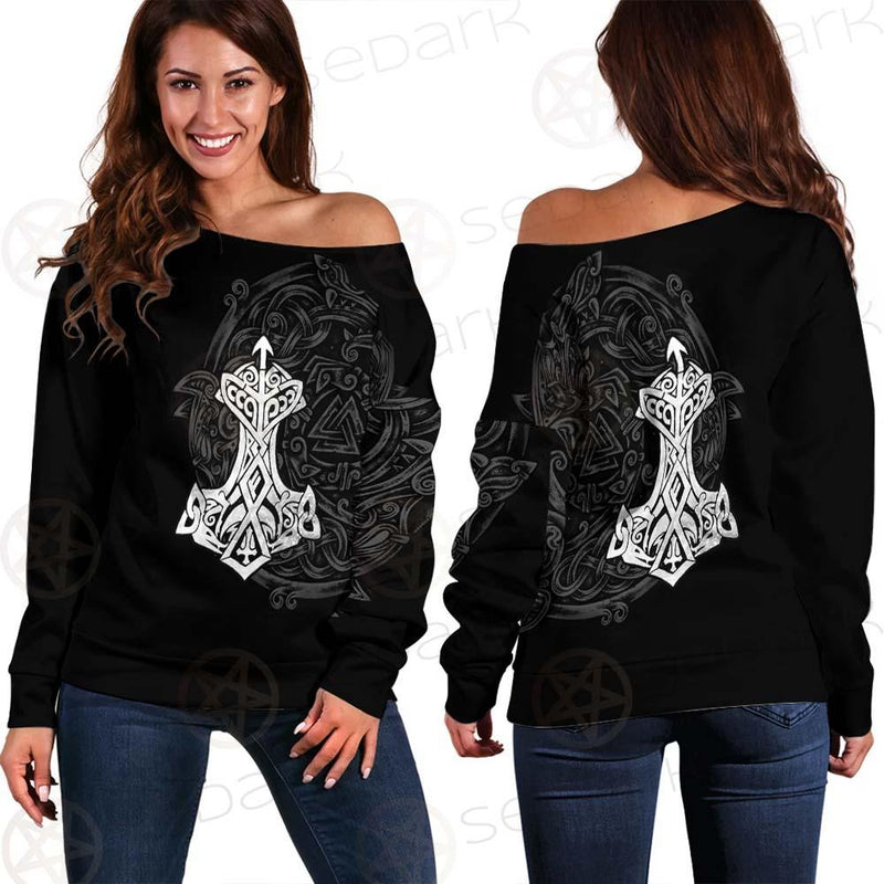 Thor Hammer Viking Pattern SED-0601 Off Shoulder Sweaters