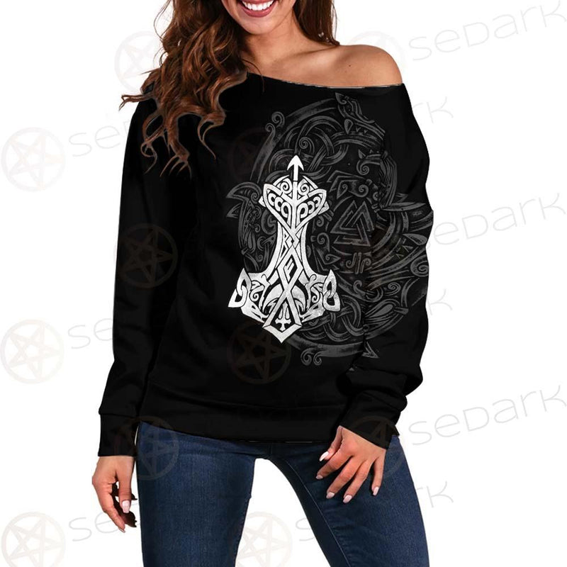Thor Hammer Viking Pattern SED-0601 Off Shoulder Sweaters